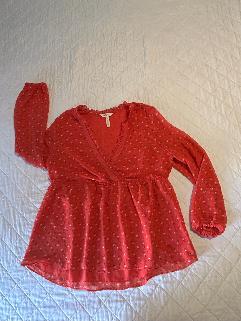 Matilda Jane Coral Red Printed Wrap Peplum Blouse